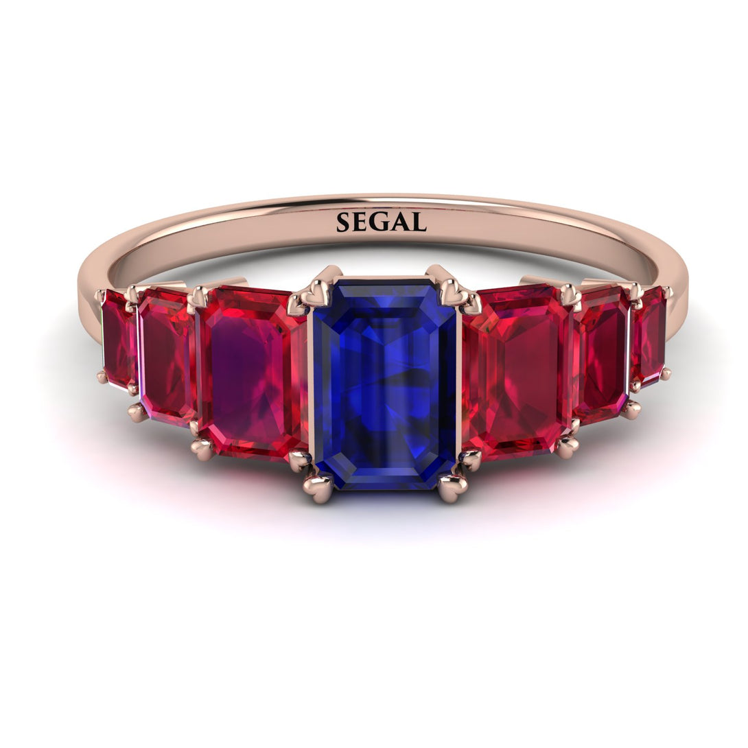 Emerald Cut Sapphire Geometrical Ring - Briella No. 59
