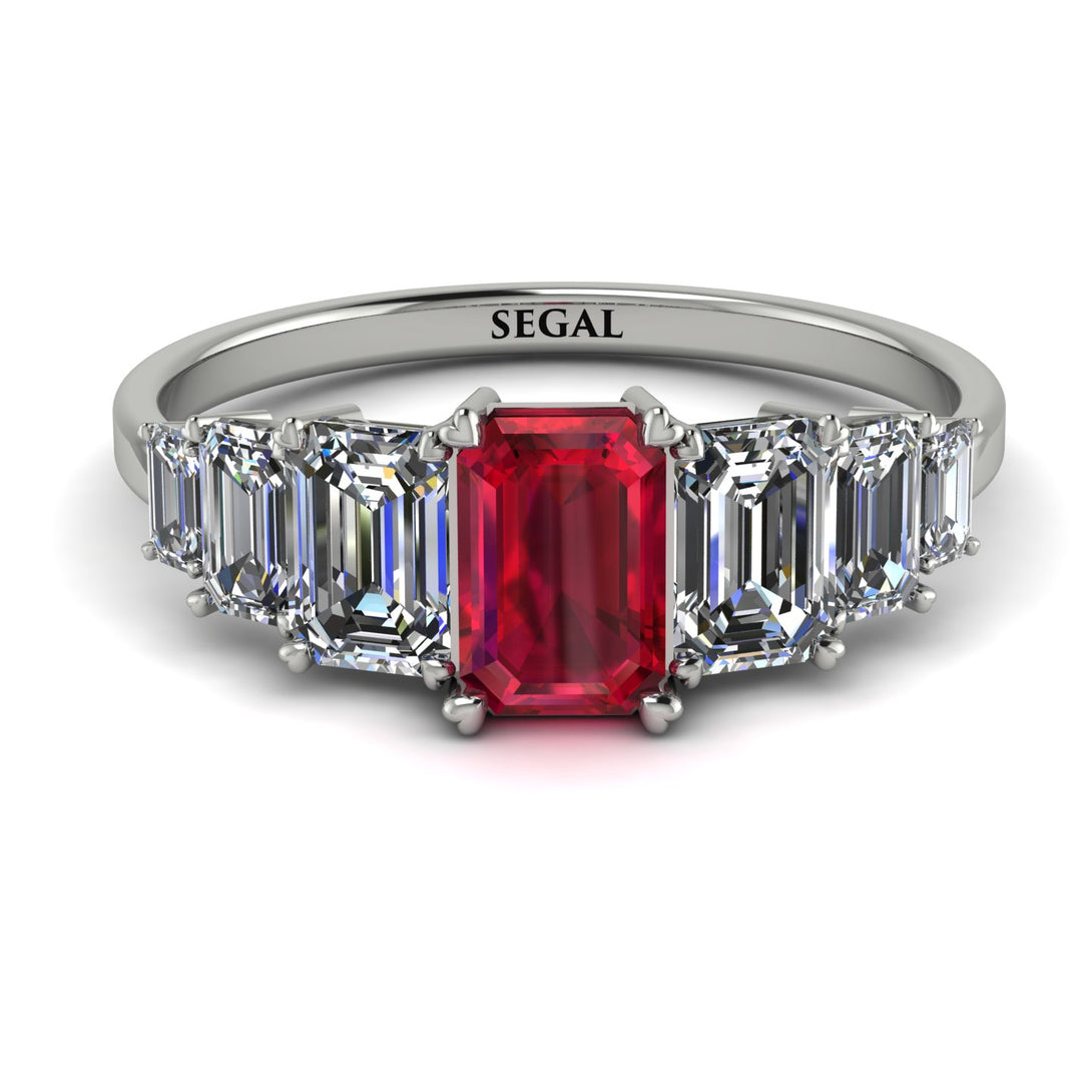 Emerald Cut Ruby Geometrical Ring - Briella No. 12