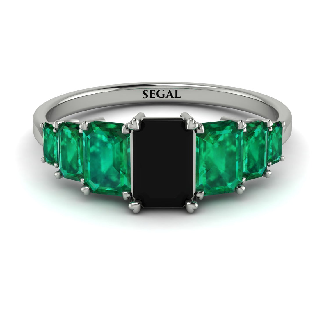 Emerald Cut Black Diamond Geometrical Ring - Briella No. 24