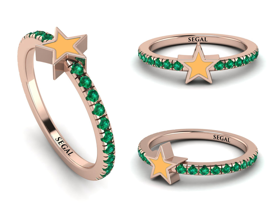 Elegant Enamel Star Emerald Ring - Star No. 5