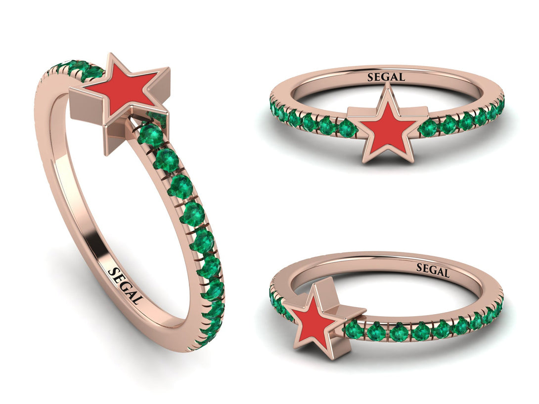 Elegant Enamel Star Emerald Ring - Star No. 5
