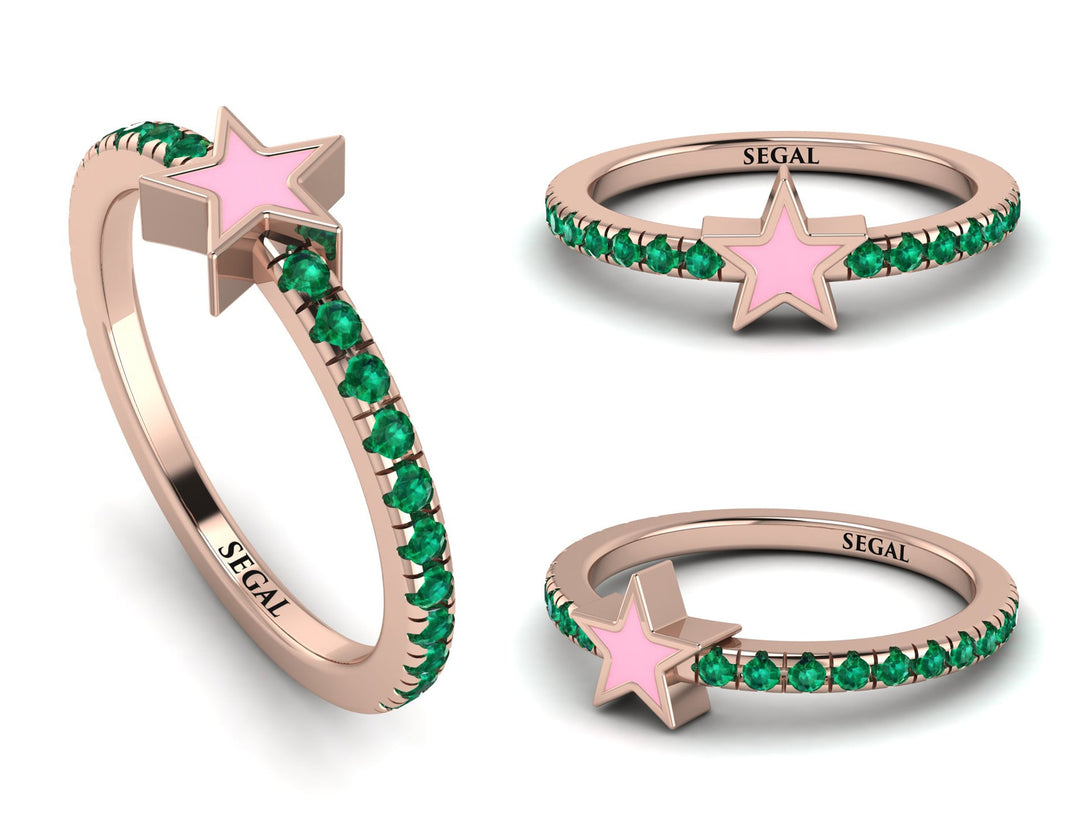 Elegant Enamel Star Emerald Ring - Star No. 5