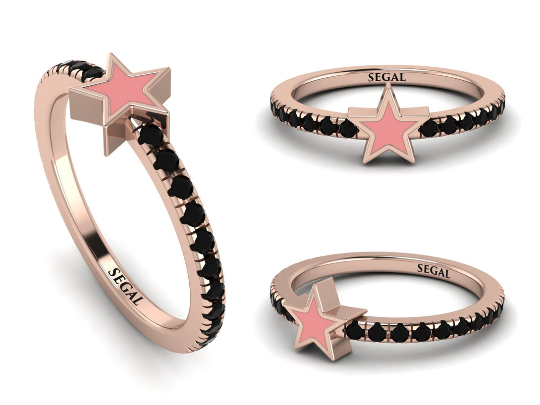 Elegant Enamel Star Black Diamond Ring - Star No. 8