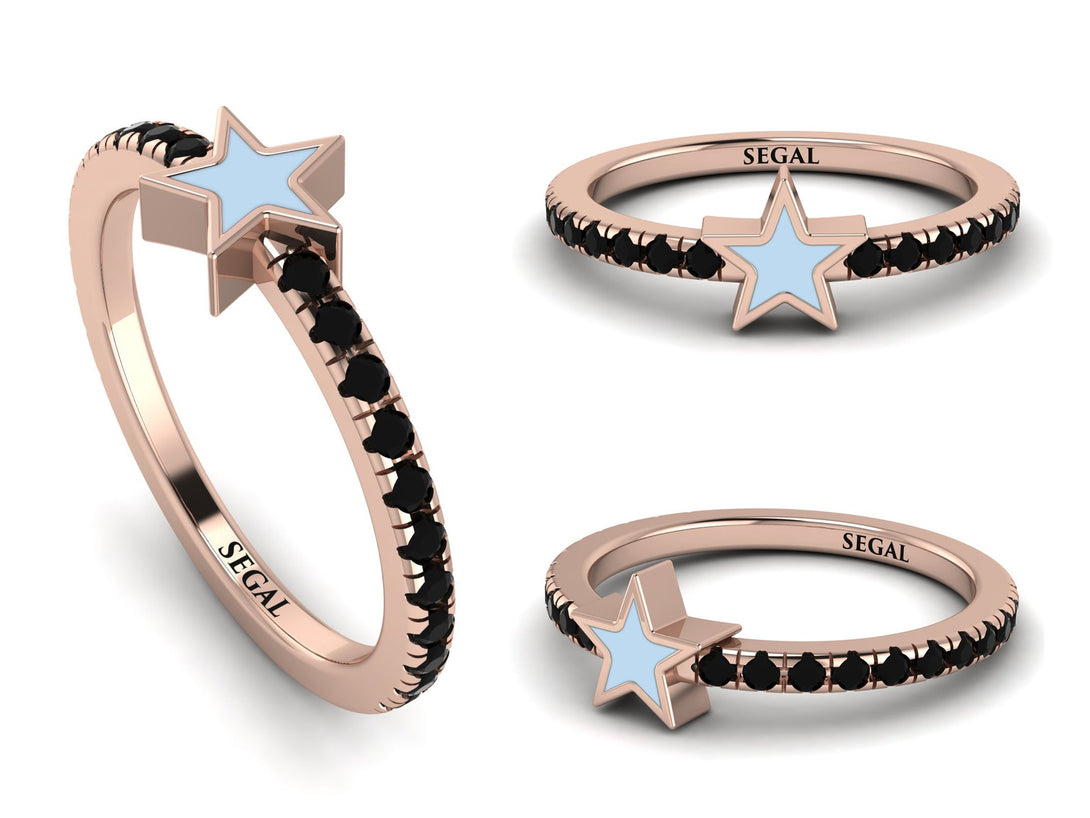 Elegant Enamel Star Black Diamond Ring - Star No. 8