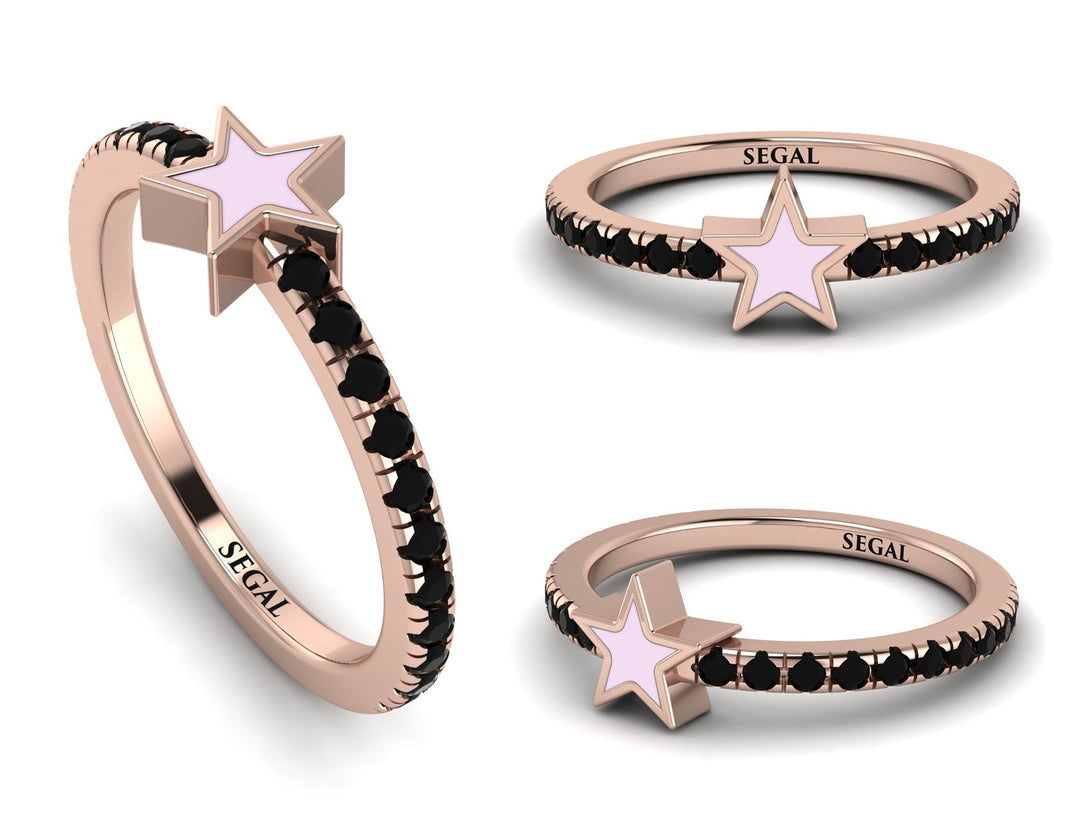 Elegant Enamel Star Black Diamond Ring - Star No. 8