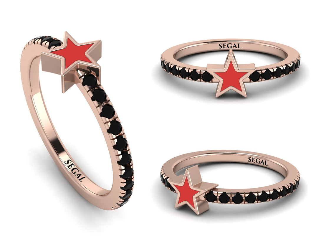 Elegant Enamel Star Black Diamond Ring - Star No. 8