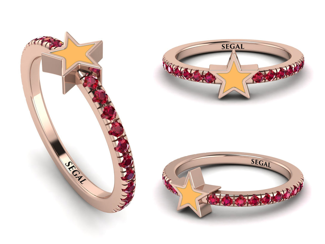 Elegant Enamel Star Ruby Ring - Star No. 11