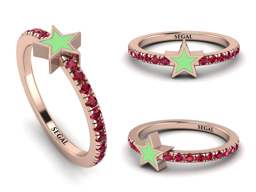 Elegant Enamel Star Ruby Ring - Star No. 11