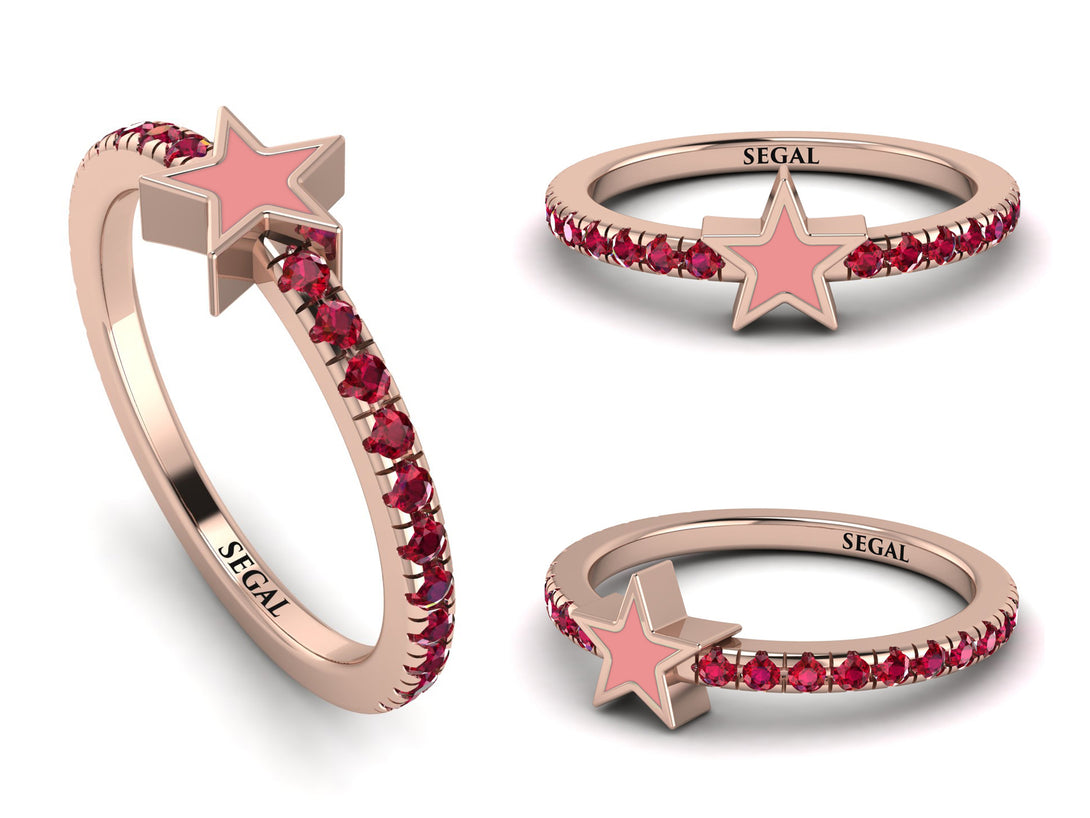Elegant Enamel Star Ruby Ring - Star No. 11