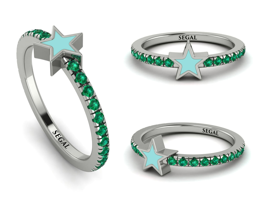 Elegant Enamel Star Emerald Ring - Star No. 6