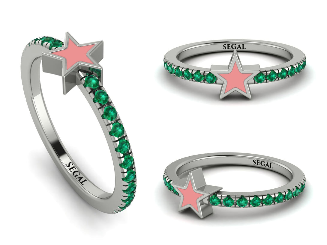 Elegant Enamel Star Emerald Ring - Star No. 6