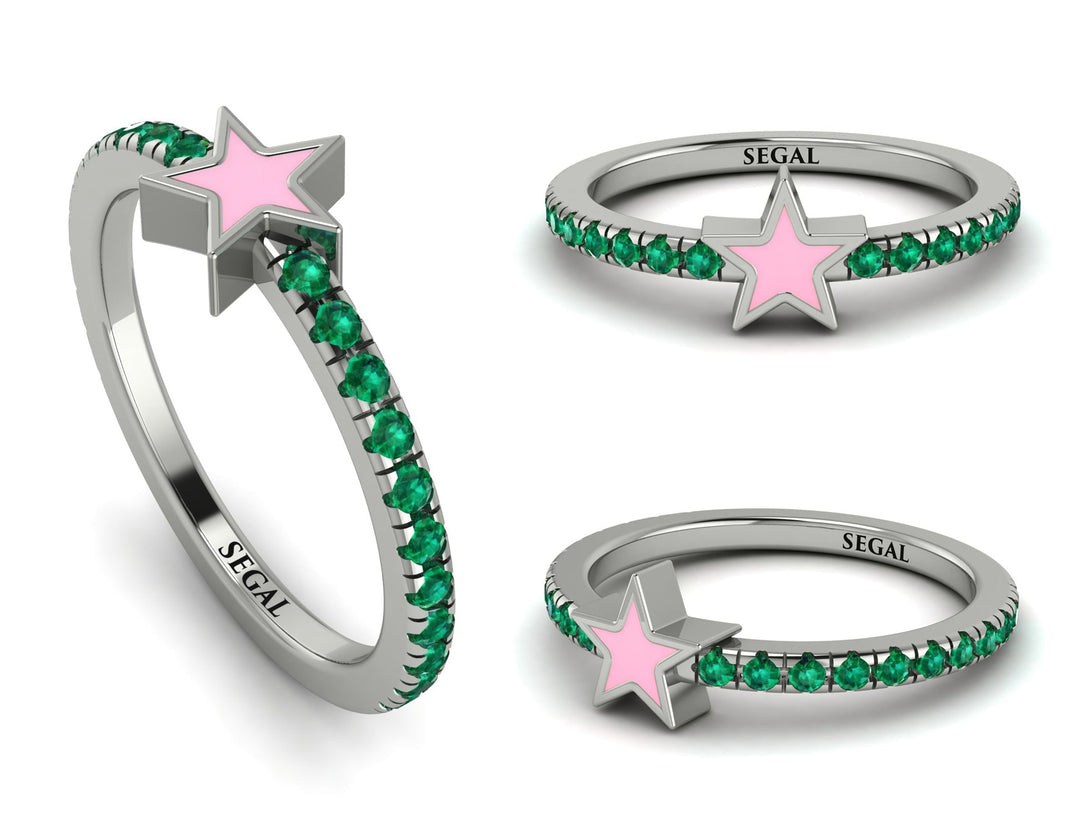 Elegant Enamel Star Emerald Ring - Star No. 6