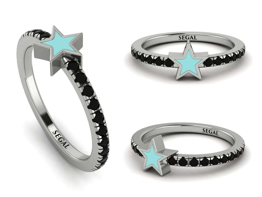 Elegant Enamel Star Black Diamond Ring - Star No. 9