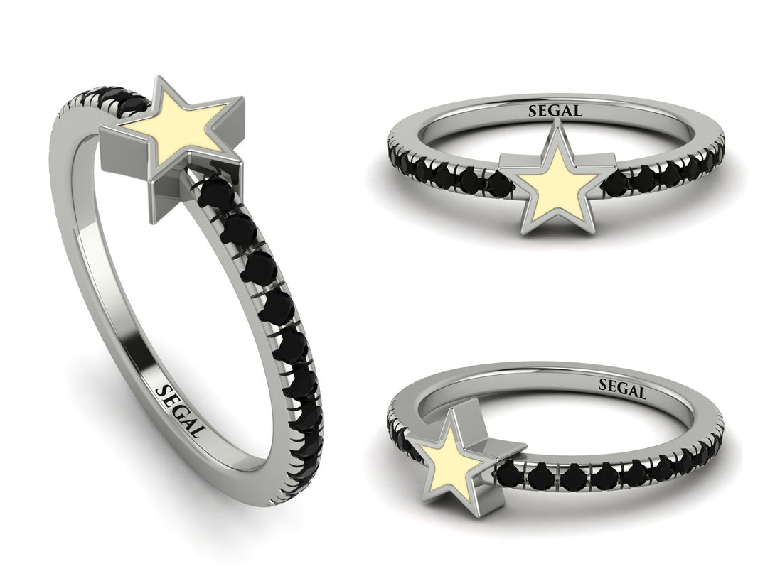 Elegant Enamel Star Black Diamond Ring - Star No. 9
