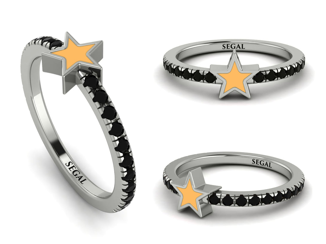 Elegant Enamel Star Black Diamond Ring - Star No. 9