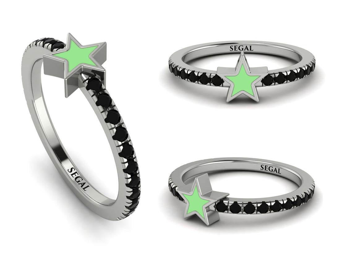 Elegant Enamel Star Black Diamond Ring - Star No. 9