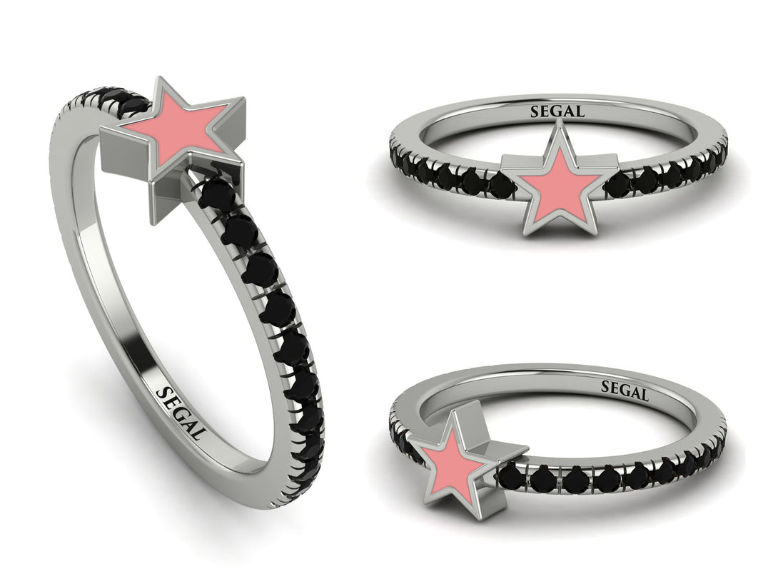 Elegant Enamel Star Black Diamond Ring - Star No. 9