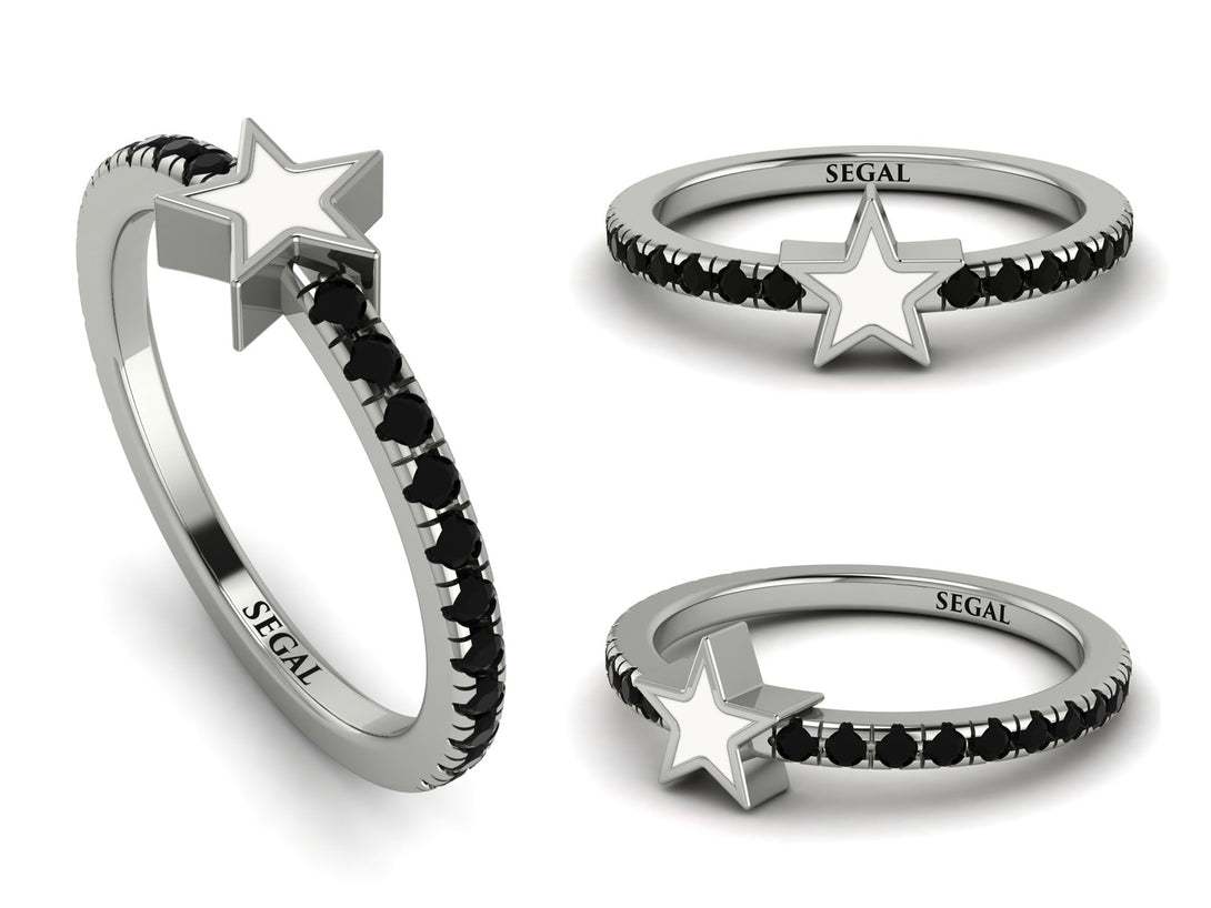 Elegant Enamel Star Black Diamond Ring - Star No. 9