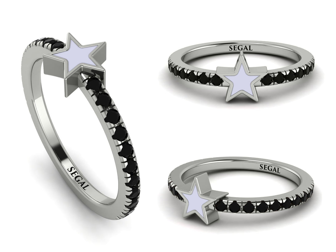 Elegant Enamel Star Black Diamond Ring - Star No. 9