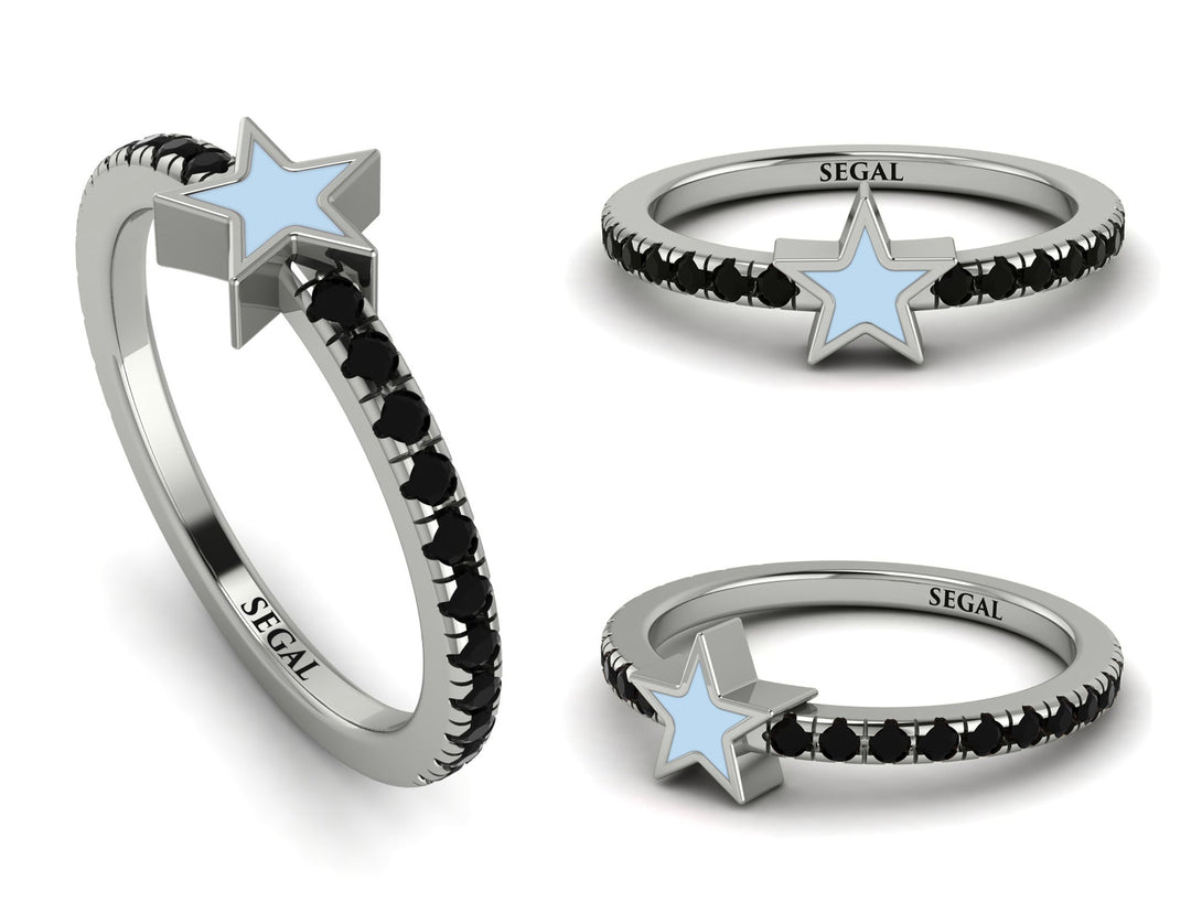 Elegant Enamel Star Black Diamond Ring - Star No. 9