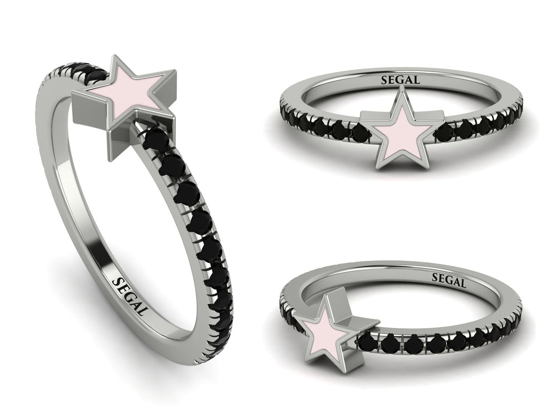 Elegant Enamel Star Black Diamond Ring - Star No. 9