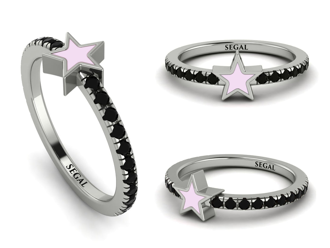 Elegant Enamel Star Black Diamond Ring - Star No. 9