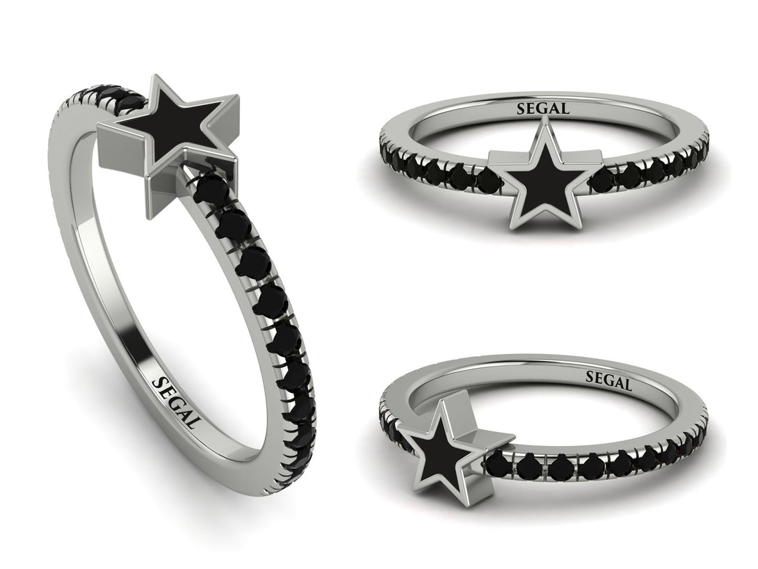 Elegant Enamel Star Black Diamond Ring - Star No. 9