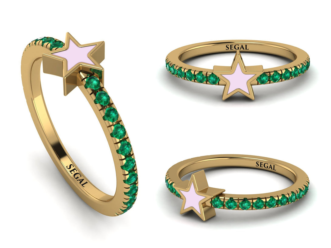 Elegant Enamel Star Emerald Ring - Star No. 4