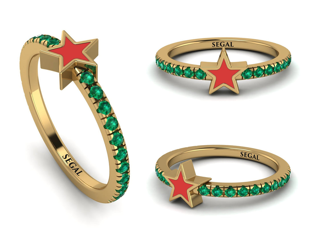 Elegant Enamel Star Emerald Ring - Star No. 4