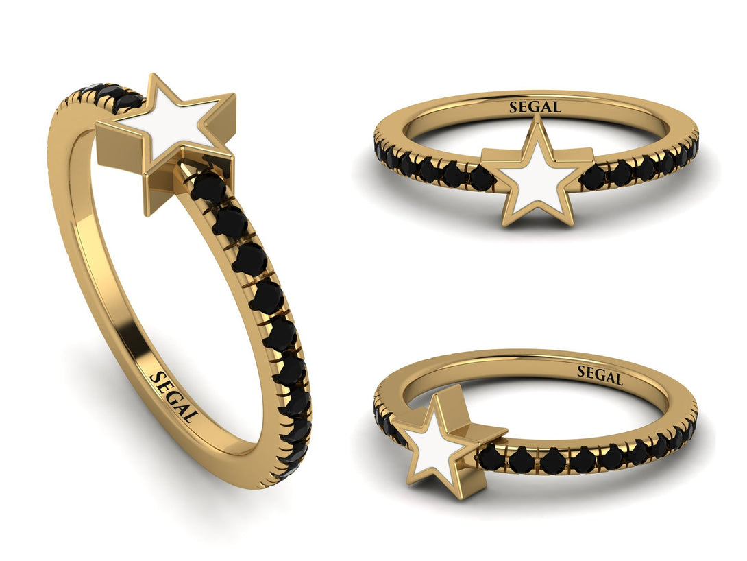 Elegant Enamel Star Black Diamond Ring - Star No. 7