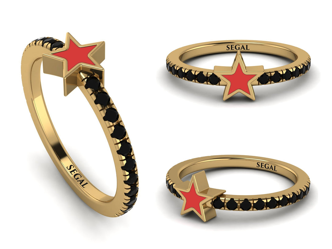 Elegant Enamel Star Black Diamond Ring - Star No. 7