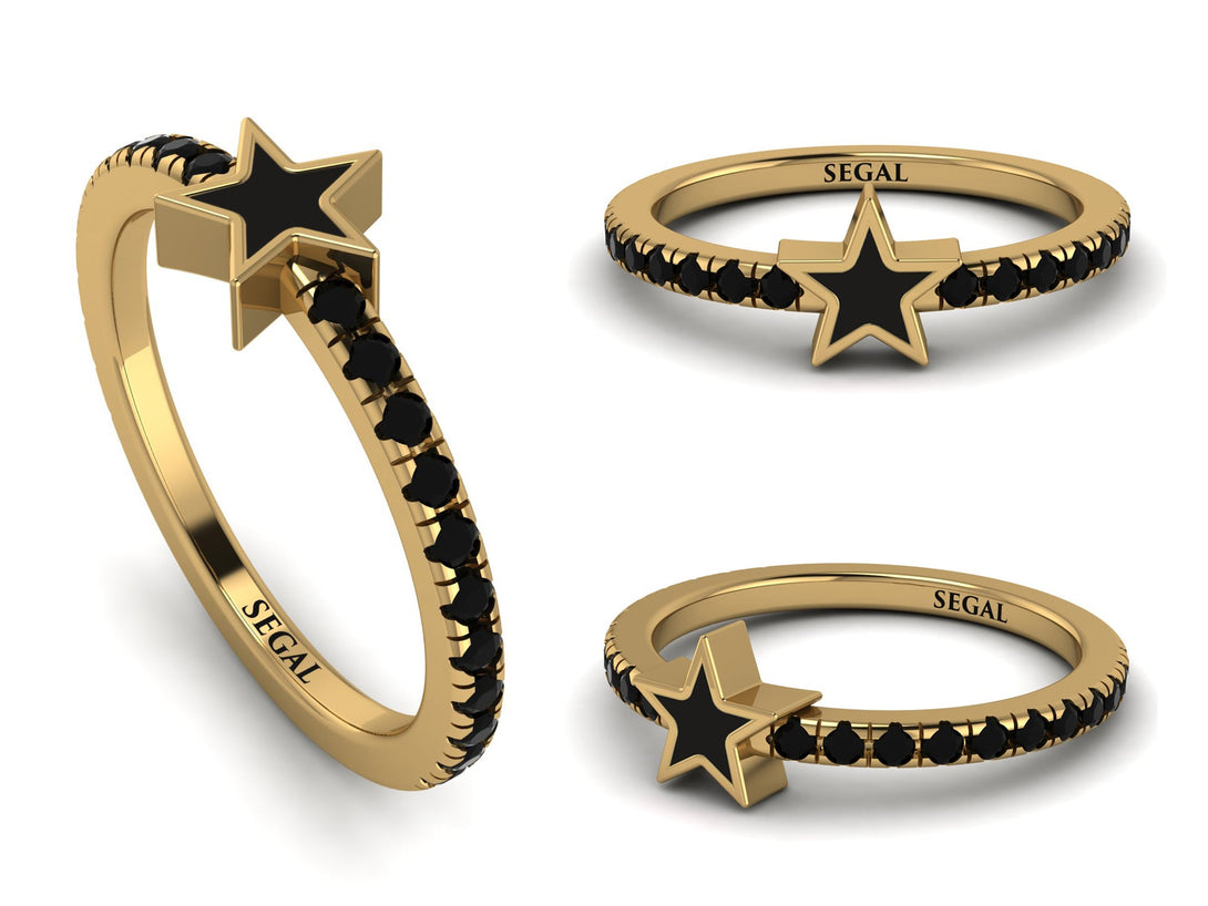 Elegant Enamel Star Black Diamond Ring - Star No. 7