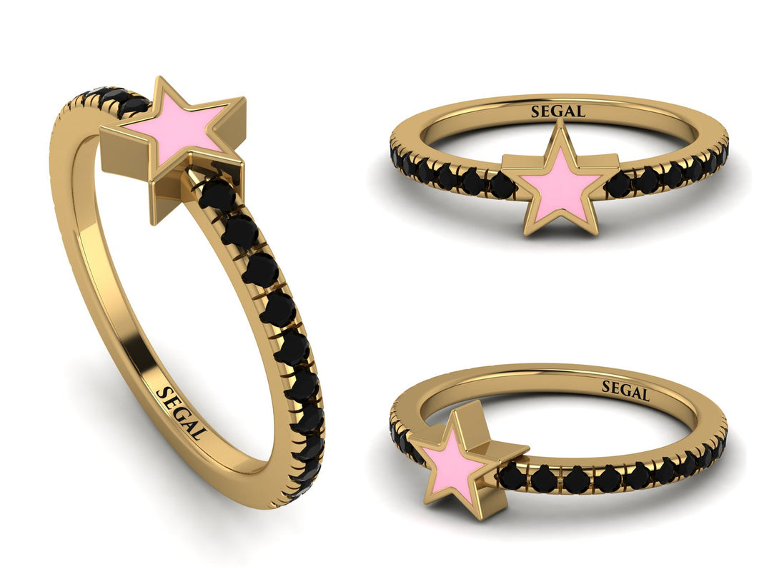 Elegant Enamel Star Black Diamond Ring - Star No. 7