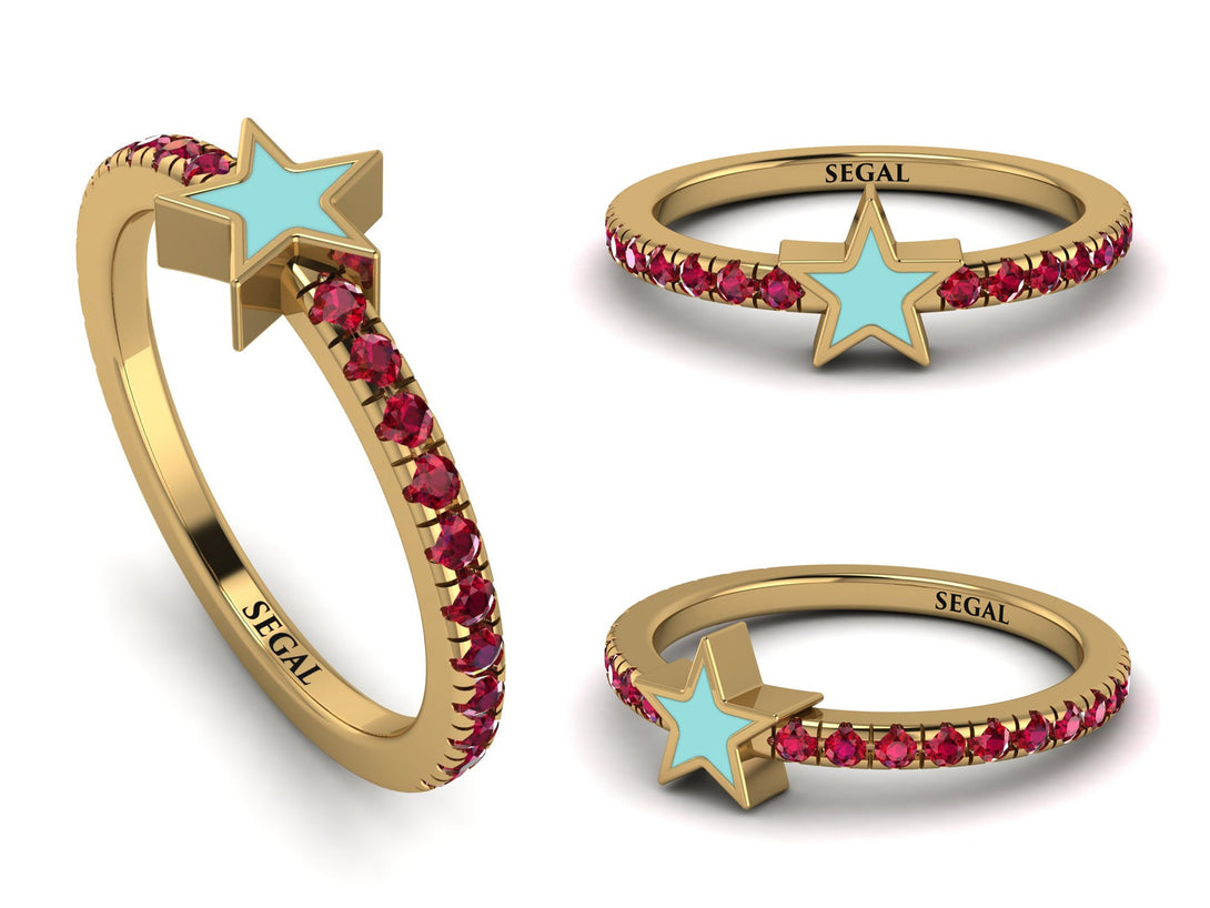 Elegant Enamel Star Ruby Ring - Star No. 10