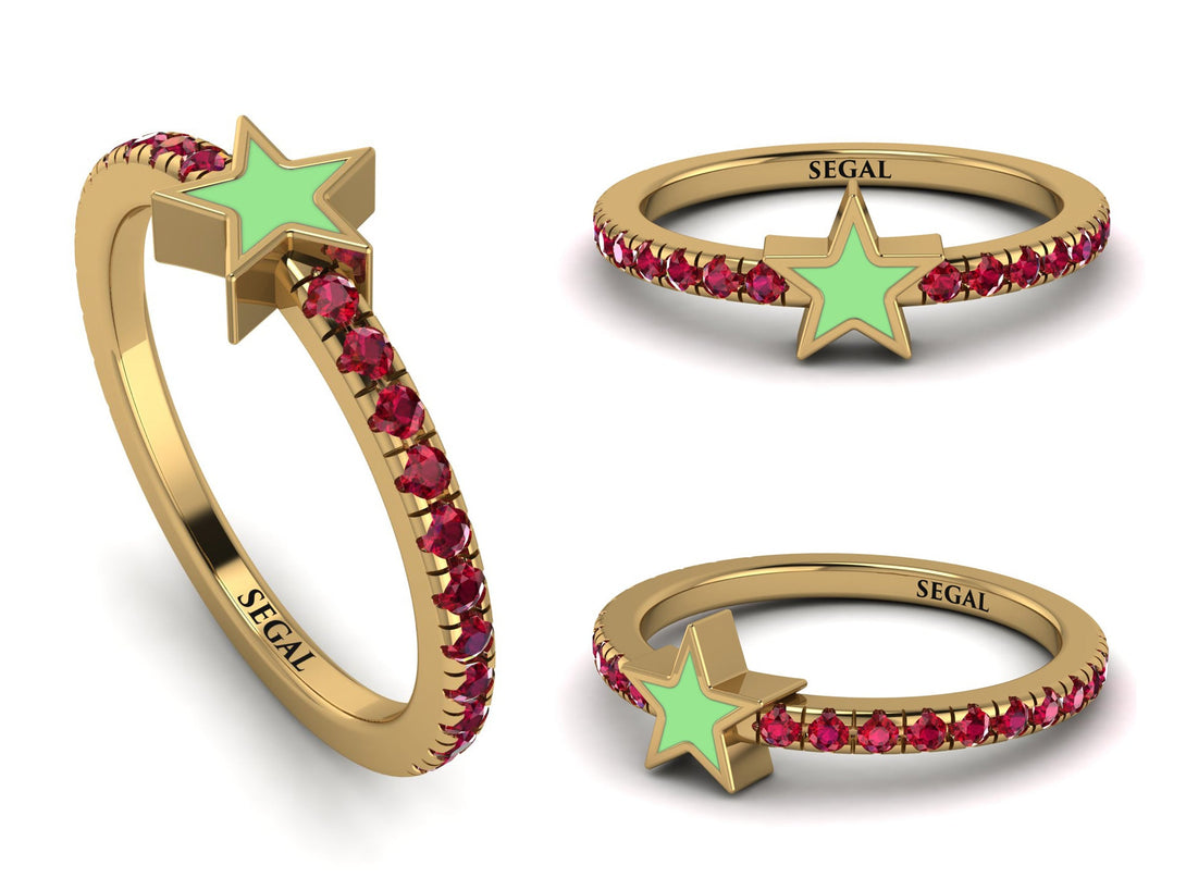 Elegant Enamel Star Ruby Ring - Star No. 10
