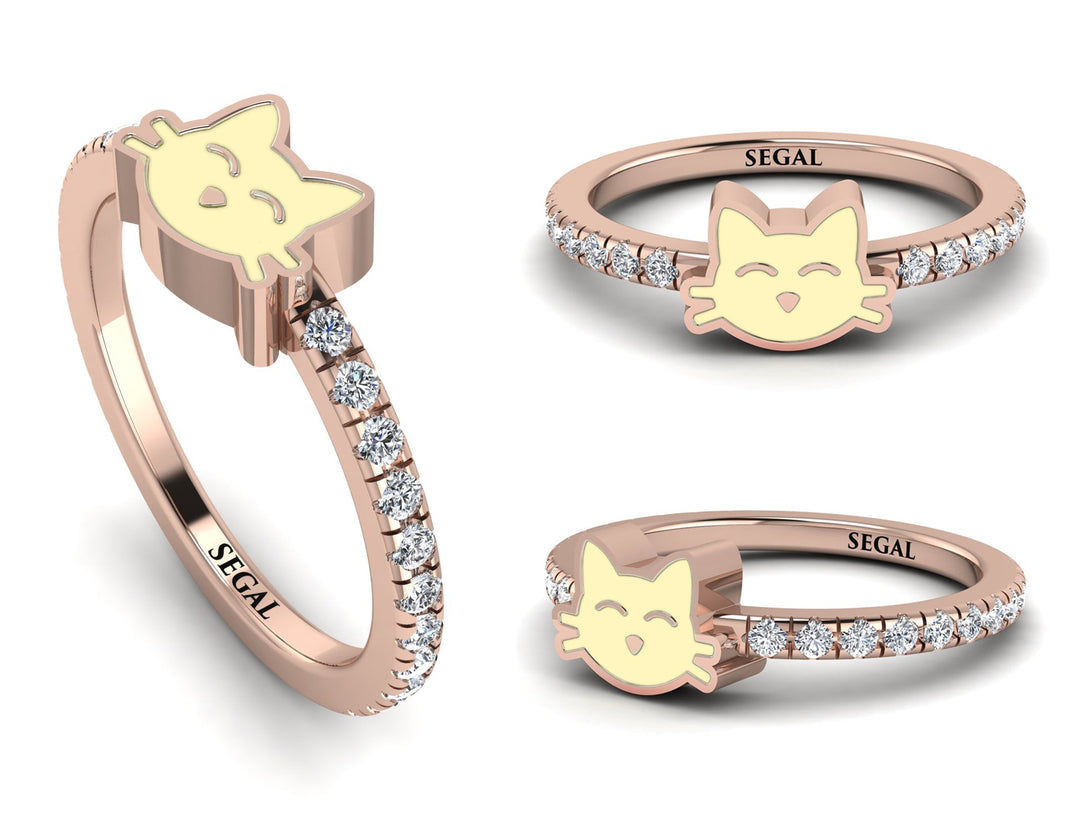 Elegant Enamel Cat Diamond Ring - Cat No. 2