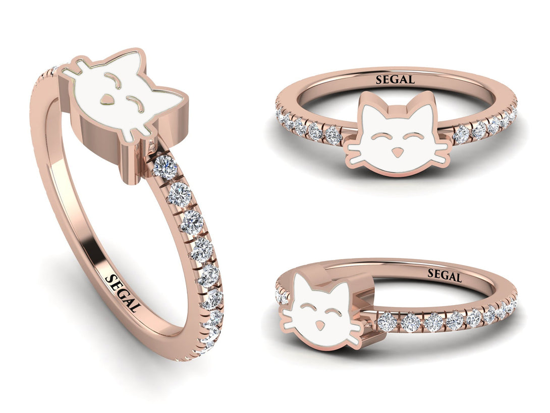 Elegant Enamel Cat Diamond Ring - Cat No. 2