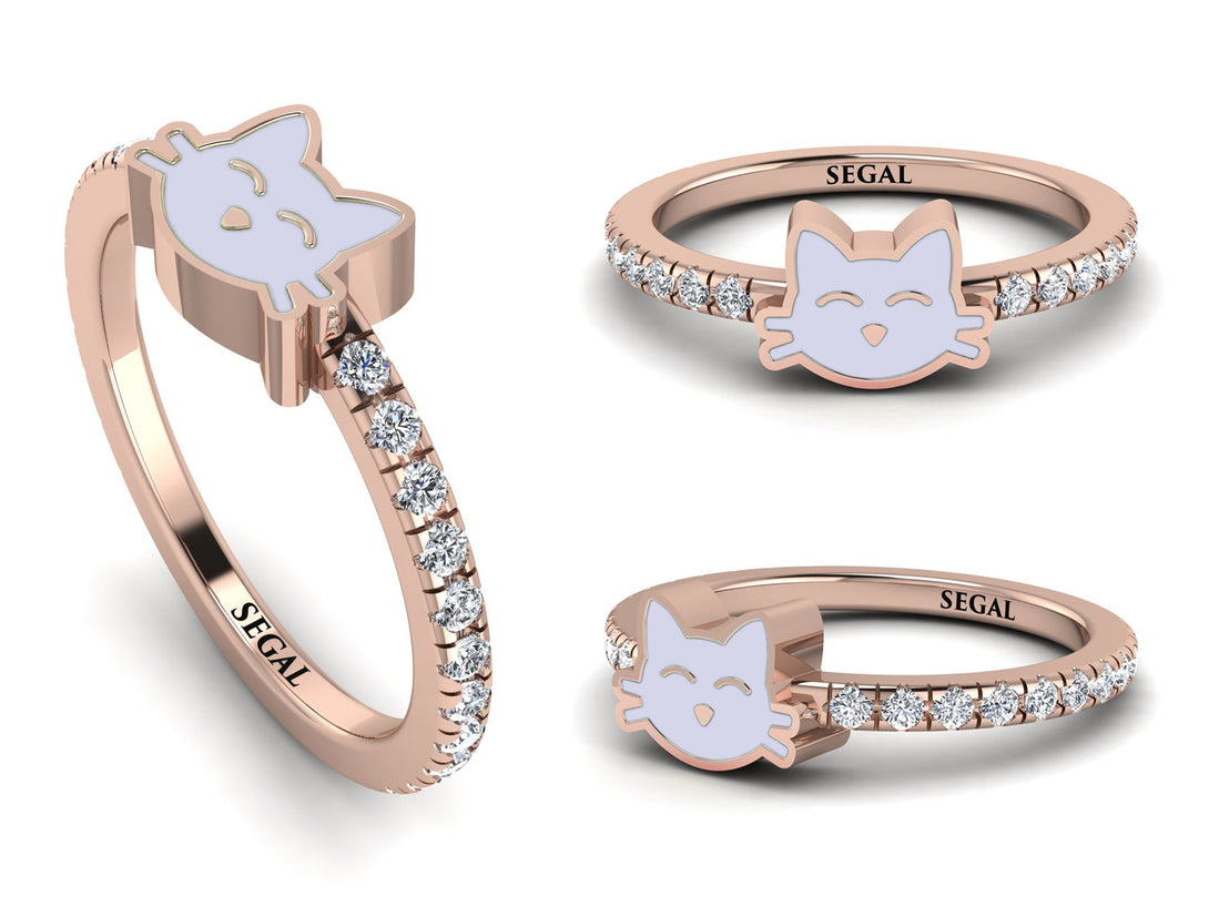 Elegant Enamel Cat Diamond Ring - Cat No. 2
