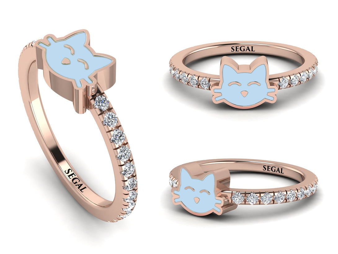 Elegant Enamel Cat Diamond Ring - Cat No. 2