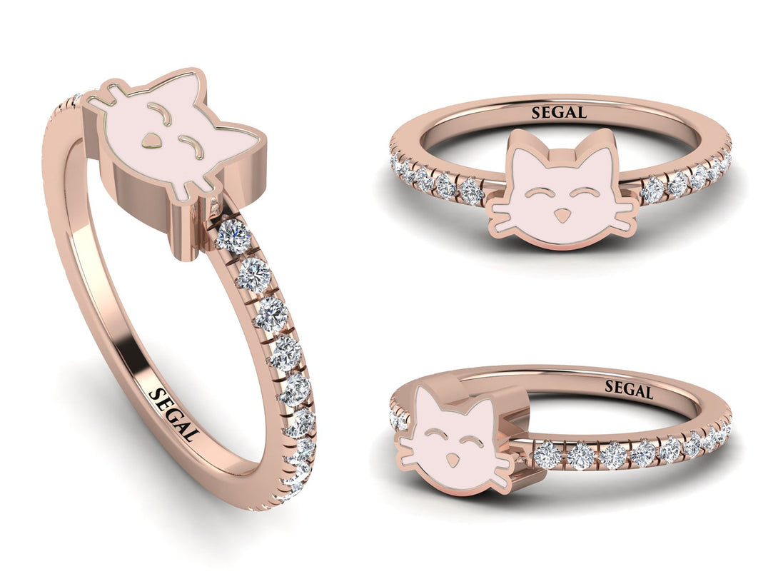 Elegant Enamel Cat Diamond Ring - Cat No. 2