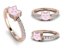 Elegant Enamel Cat Diamond Ring - Cat No. 2 image 1