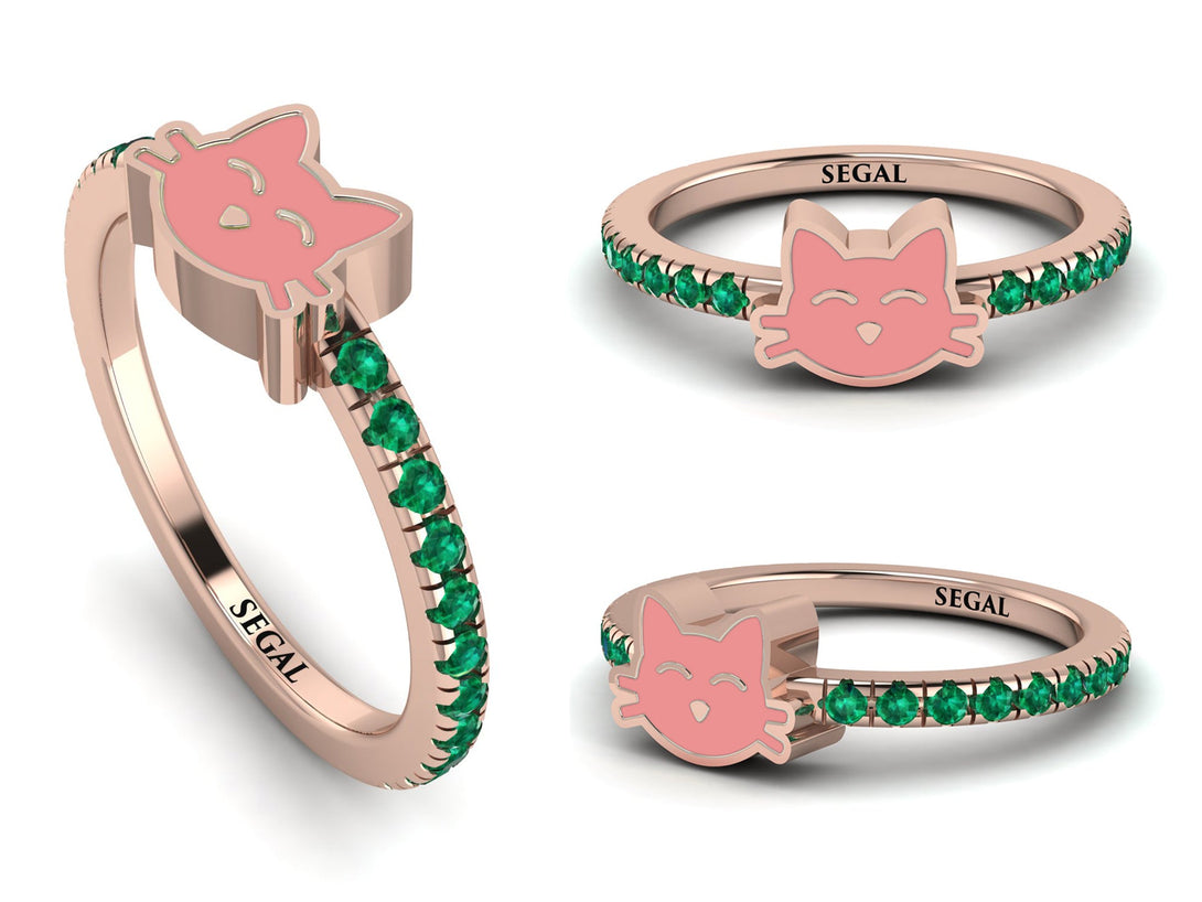 Elegant Enamel Cat Emerald Ring - Cat No. 5