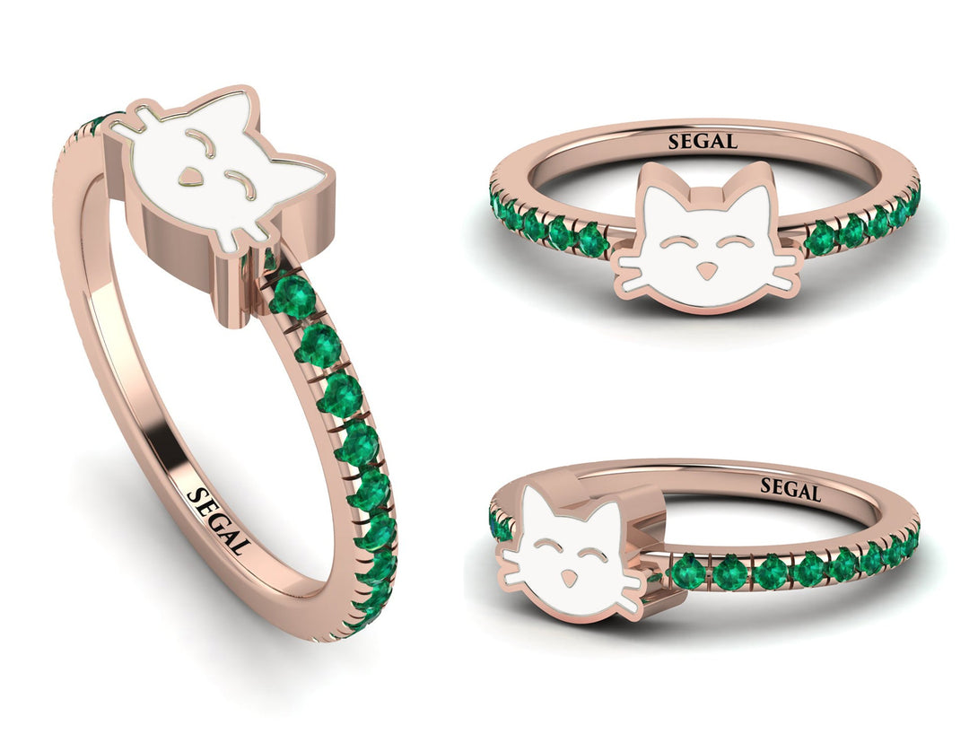Elegant Enamel Cat Emerald Ring - Cat No. 5