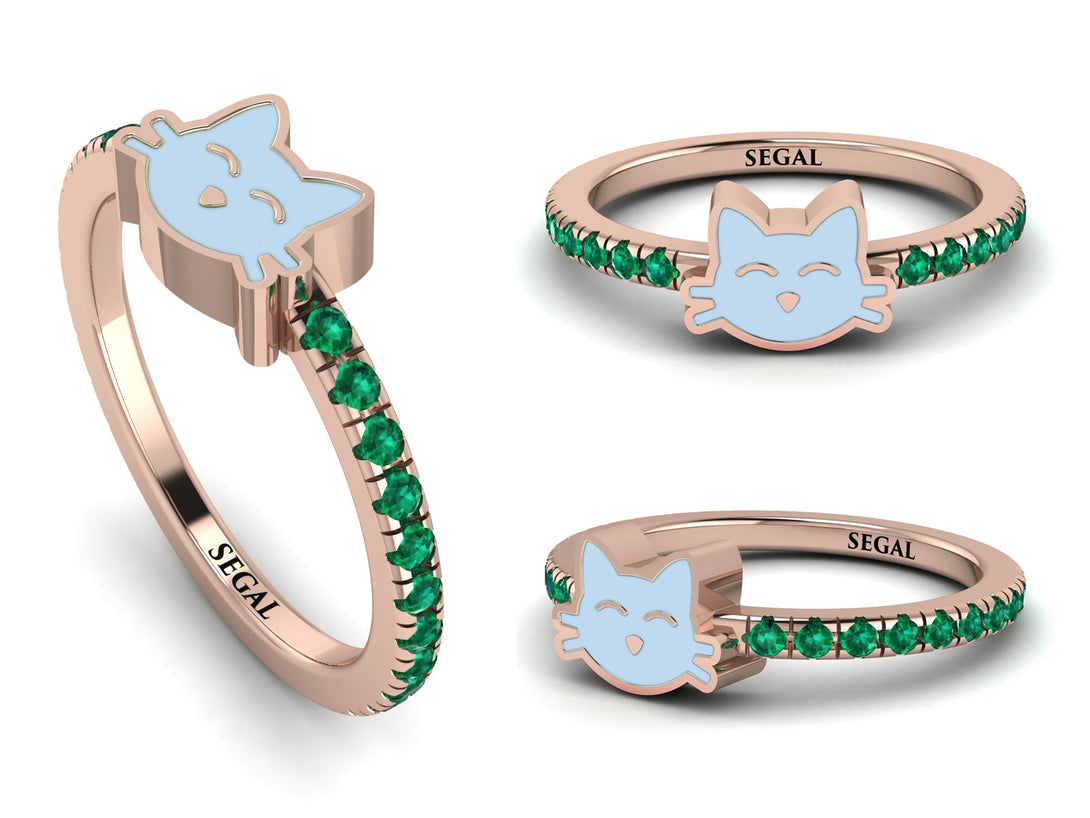 Elegant Enamel Cat Emerald Ring - Cat No. 5