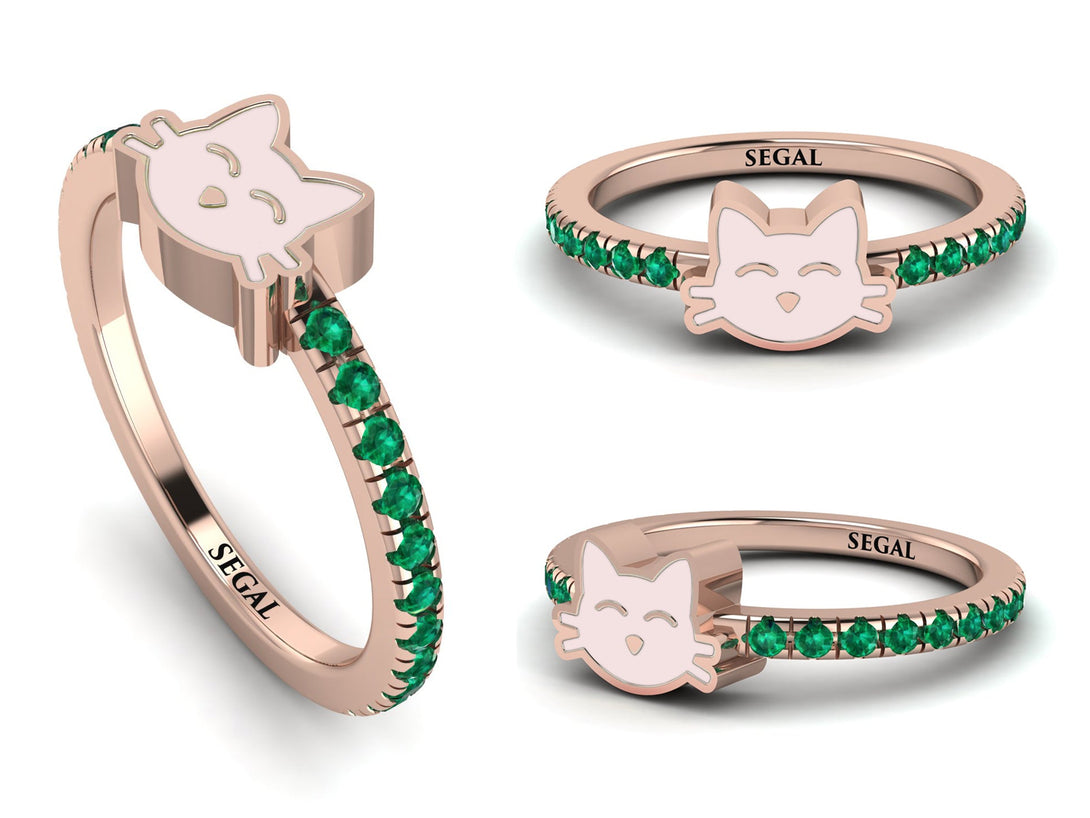 Elegant Enamel Cat Emerald Ring - Cat No. 5