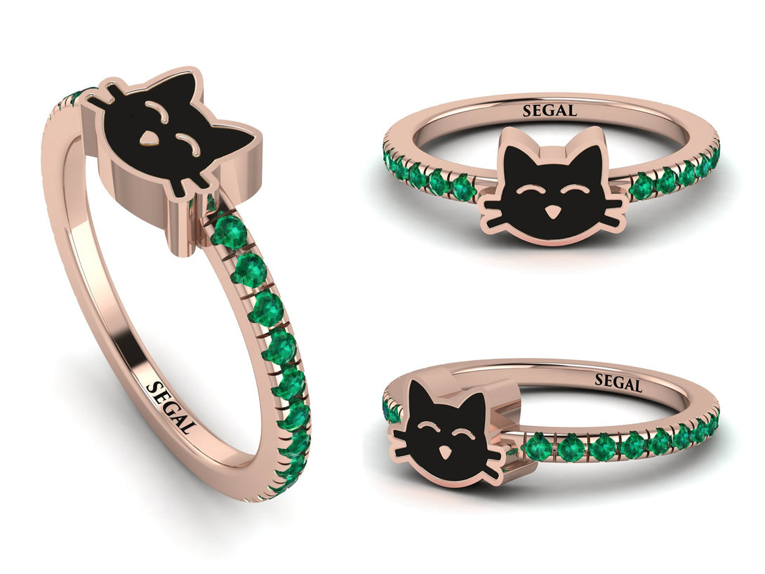 Elegant Enamel Cat Emerald Ring - Cat No. 5