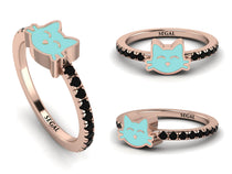 Elegant Enamel Cat Black Diamond Ring - Cat No. 8 image 1