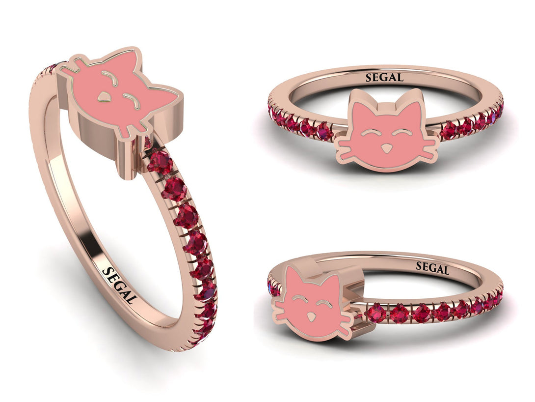 Elegant Enamel Cat Ruby Ring - Cat No. 11