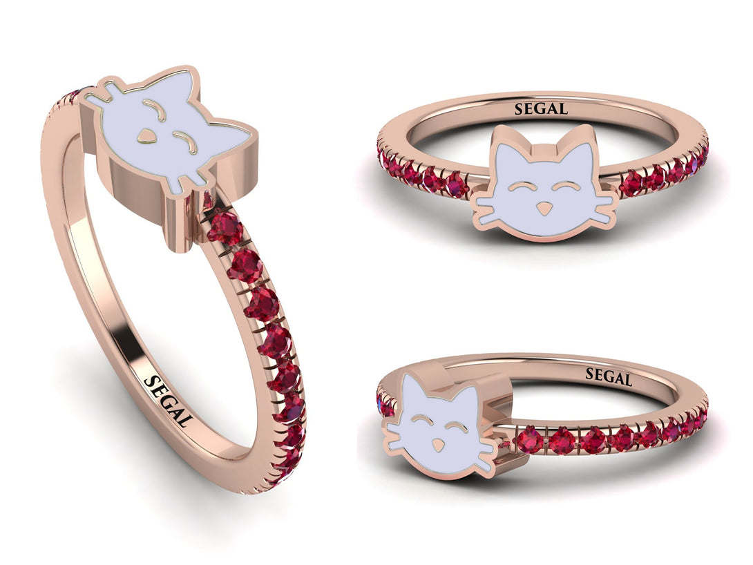 Elegant Enamel Cat Ruby Ring - Cat No. 11