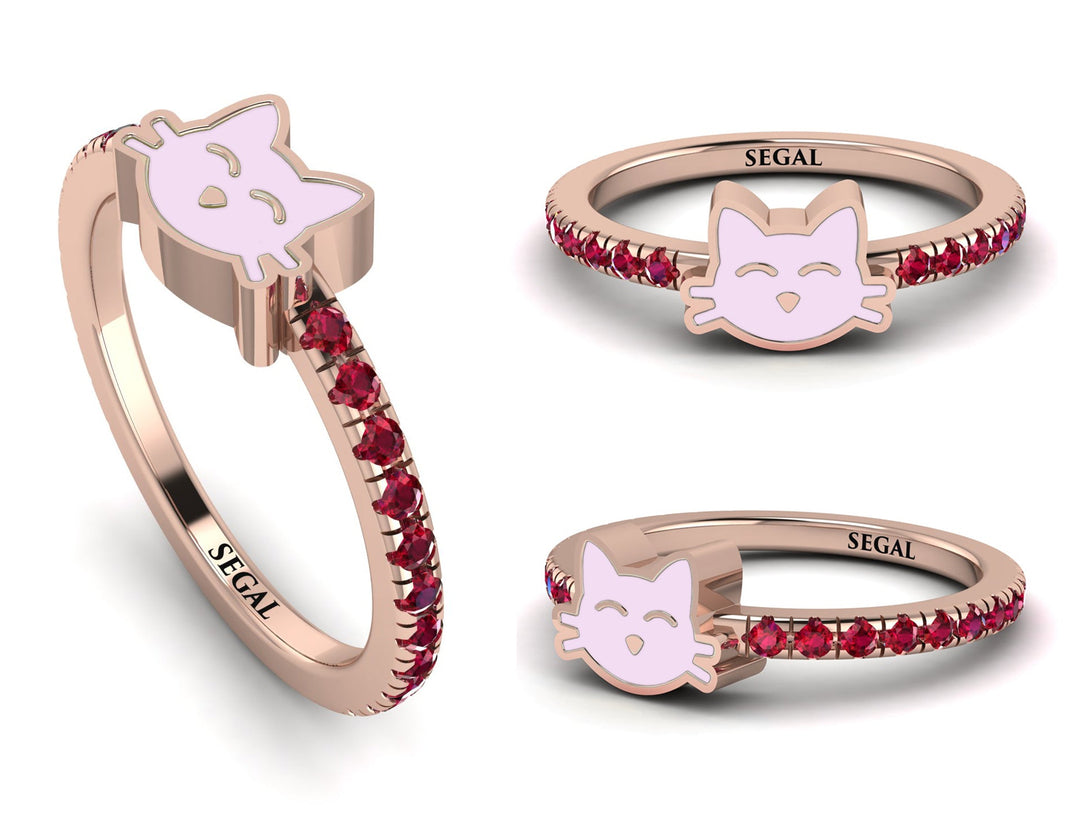 Elegant Enamel Cat Ruby Ring - Cat No. 11